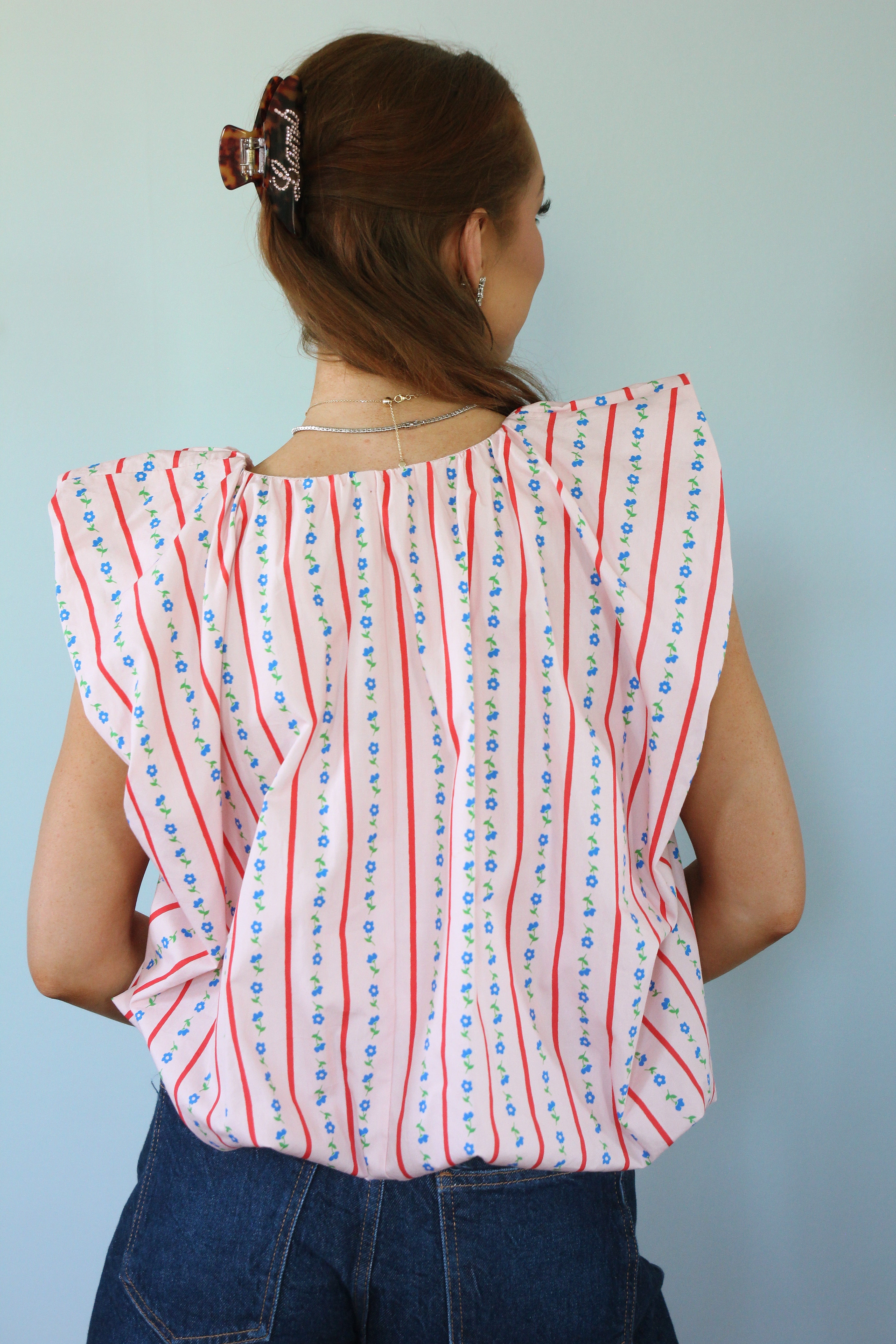 Floral Ditzy Stripe Bubble Top