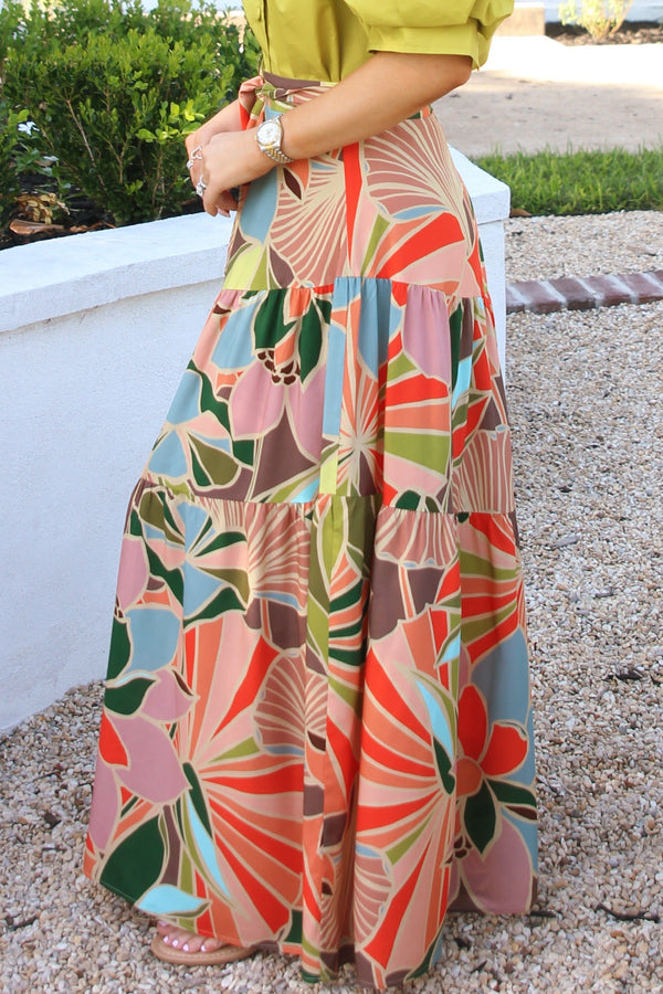 Floral Tie Maxi Skirt