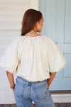Solid Poplin Bubble Tie 3/4 Sleeve Top