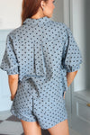 Denim Polka-Dot Puff Sleeve Top