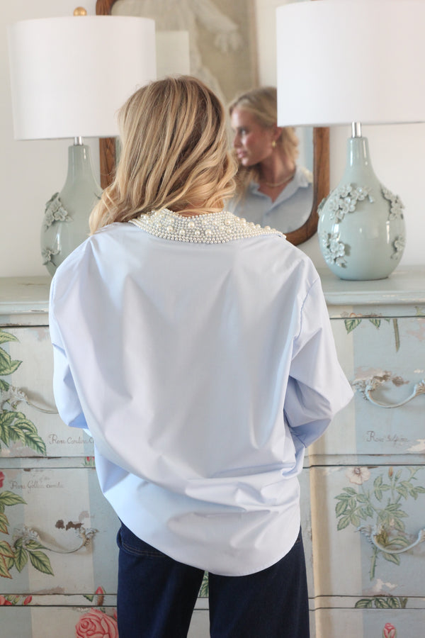 Pearl Collar Poplin Top