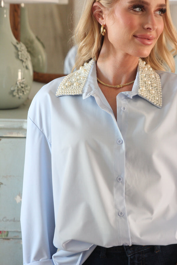 Pearl Collar Poplin Top