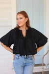 Solid Poplin Bubble 3/4 Sleeve Top
