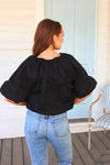 Solid Poplin Bubble 3/4 Sleeve Top