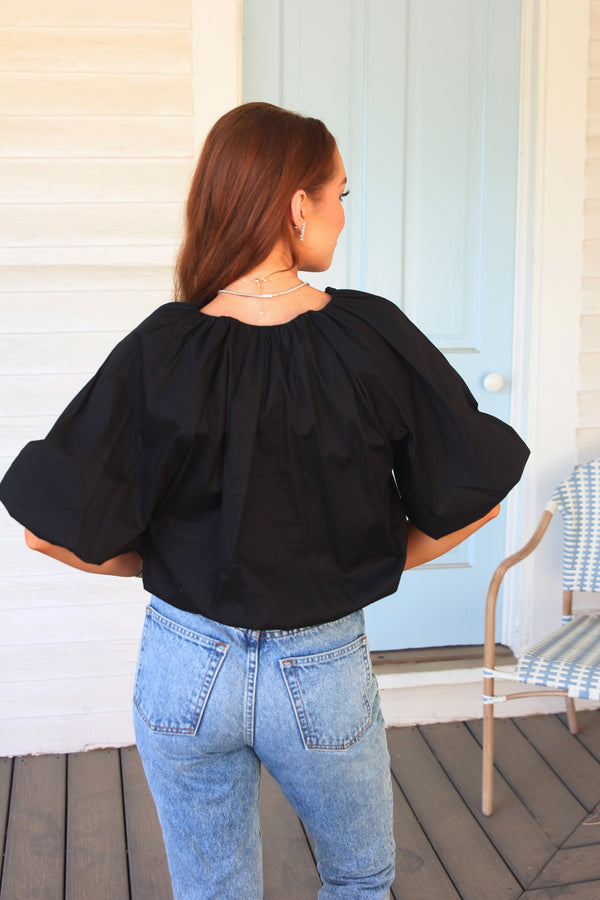 Solid Poplin Bubble 3/4 Sleeve Top