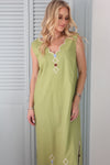 Solid Vneck Embroidered Scallop Dress