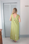 Solid Vneck Embroidered Scallop Dress
