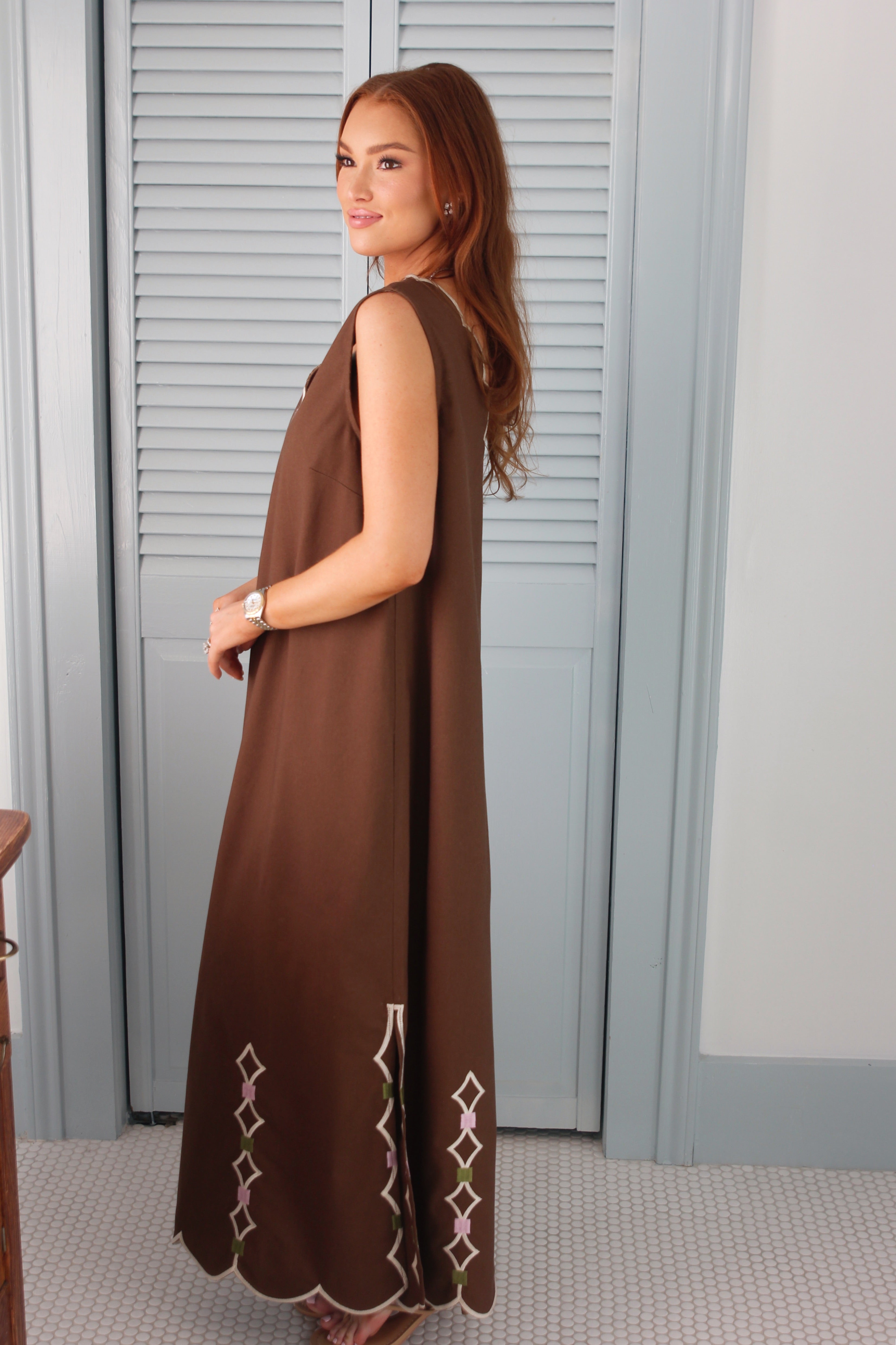 Solid Double Vneck Scallop Dress