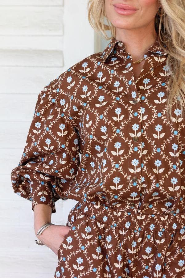 Floral Poplin Button Up Top