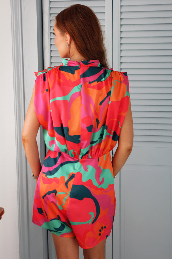 Swirl Satin Drape Romper