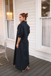 Solid Poplin Ruffle Neck Maxi Shirt Dress