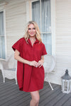 Solid Poplin Vneck Signature Dress