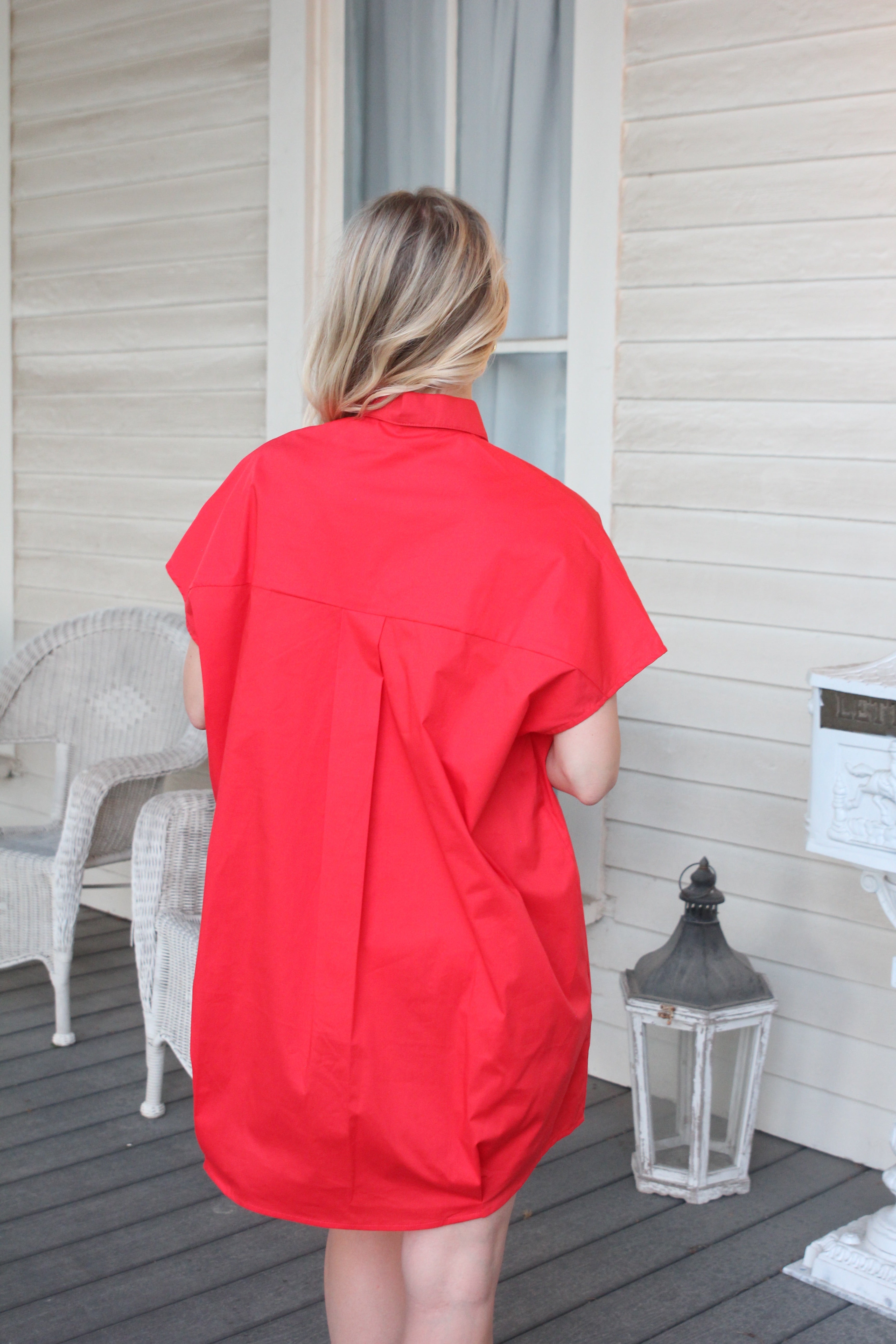 Solid Poplin Vneck Collar Signature Dress