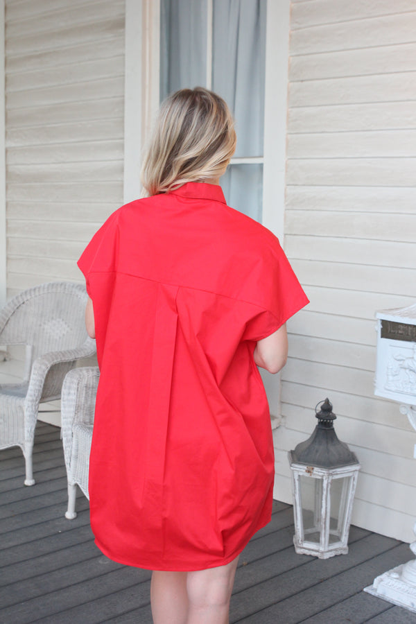 Solid Poplin Vneck Collar Signature Dress