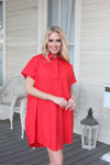 Solid Poplin Vneck Collar Signature Dress