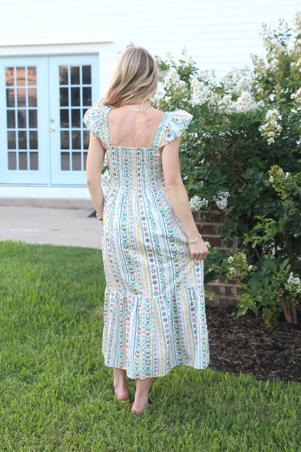 French Cottage Floral Smock Maxi Dress