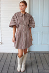 Stripe Scallop Puff Sleeve Shirt Dress