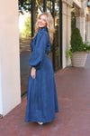 Denim Puff Sleeve Maxi Dress with Belt