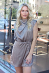 Solid Satin Drape Romper