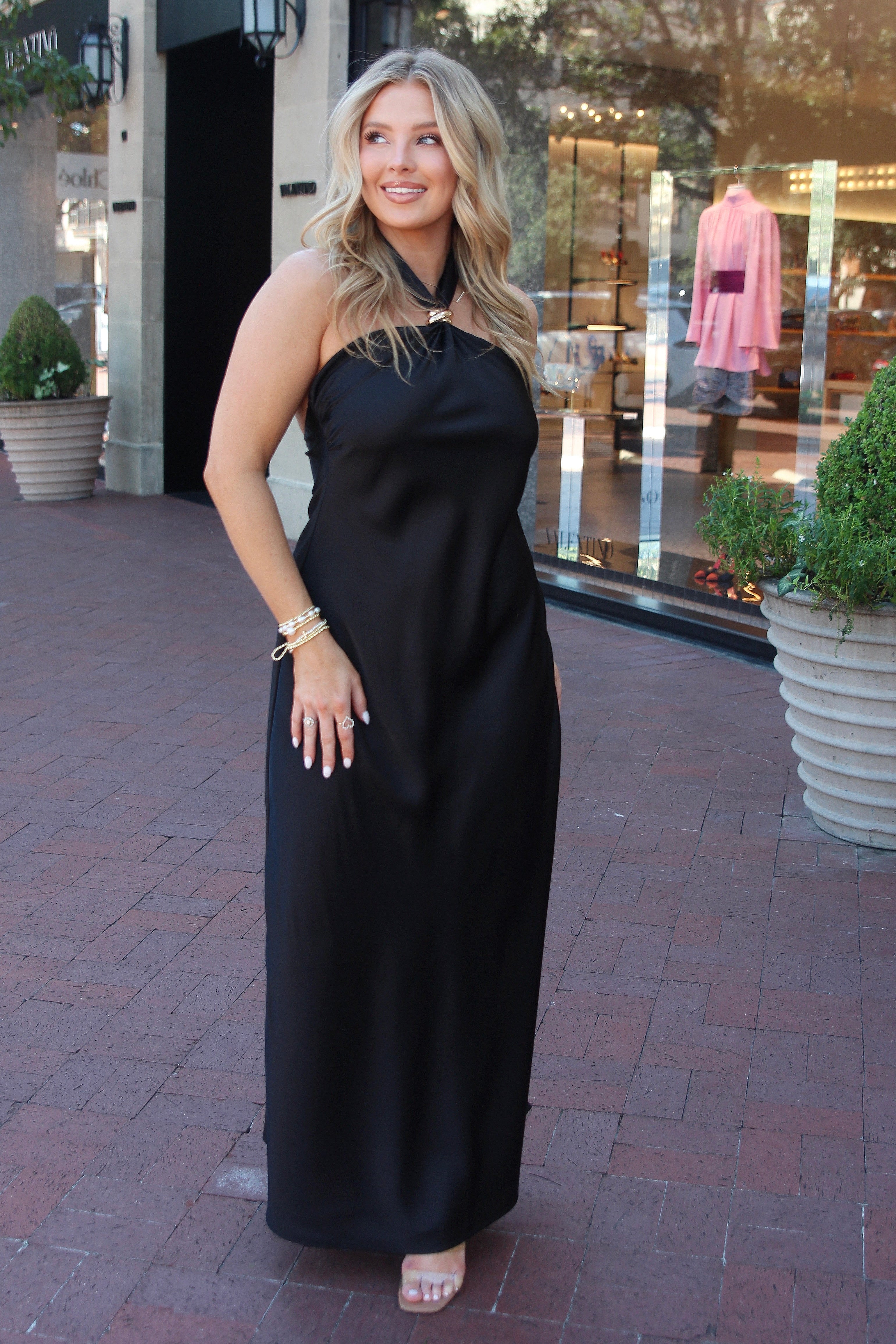 Solid Satin Halter Maxi Dress