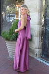 Solid Satin Halter Maxi Dress