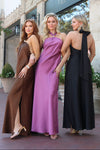 Solid Satin Halter Maxi Dress