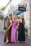 Solid Satin Halter Maxi Dress