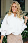 Solid Poplin 3/4 Sleeve Bubble Top