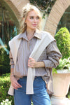 Hailey Stripe Poplin Sweater Button Top