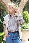 Hailey Stripe Poplin Sweater Button Top