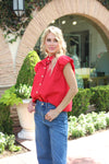 Solid Poplin Bubble Sleeve Button Top