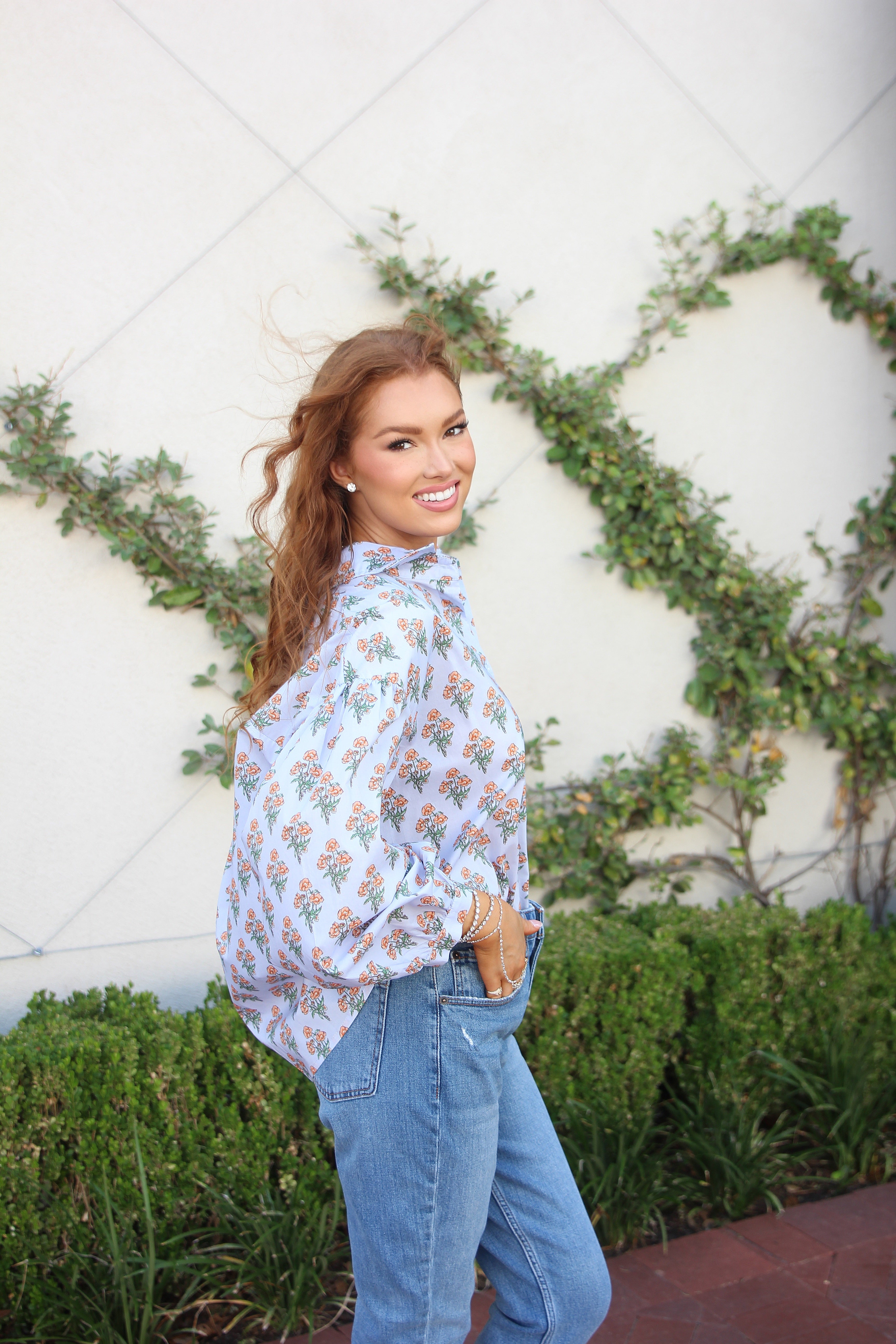 London Floral Poplin Button Top