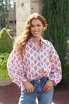 London Floral Poplin Button Up Top