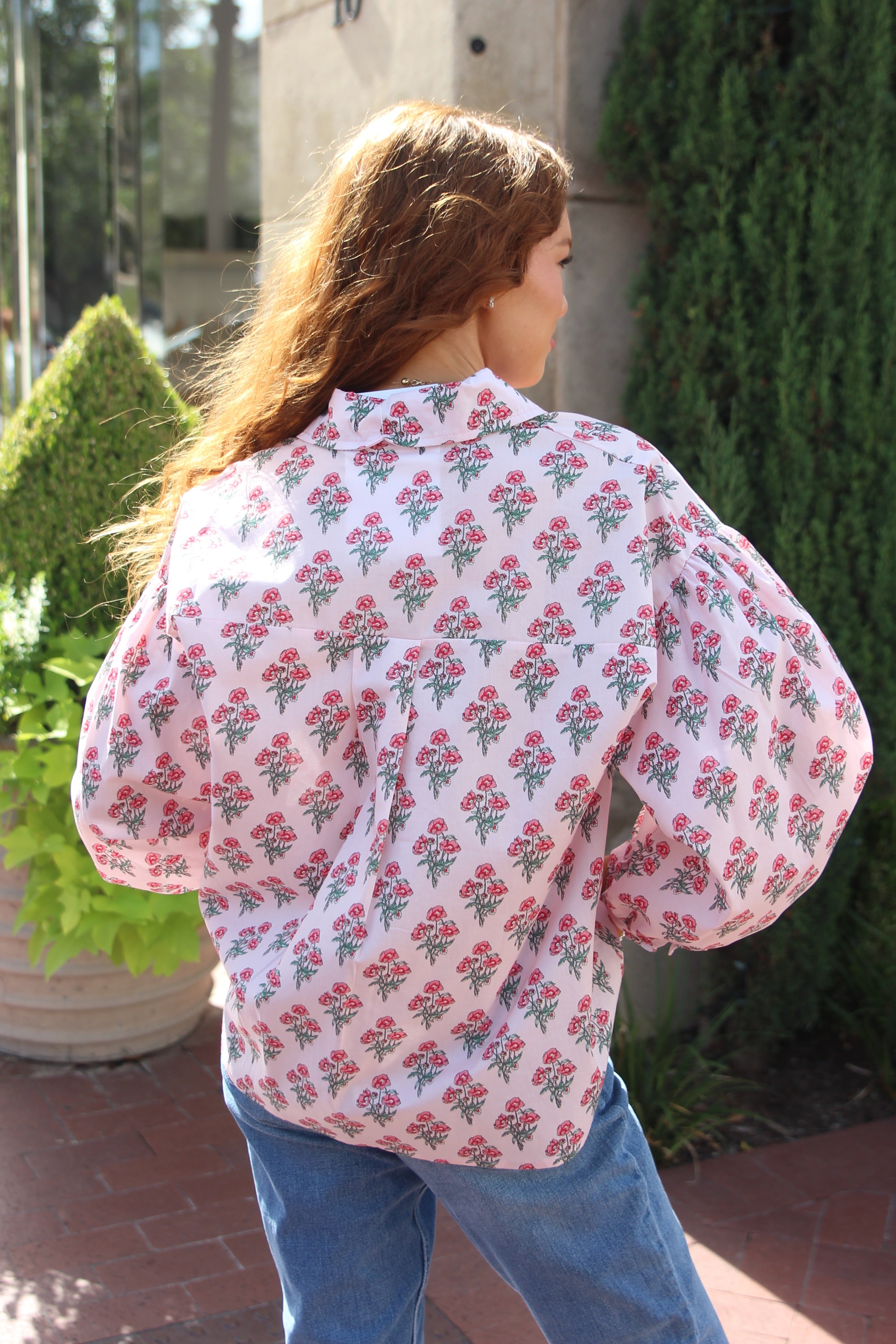 London Floral Poplin Button Up Top