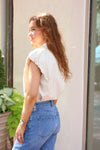 Solid Poplin Bubble Sleeve Button Top