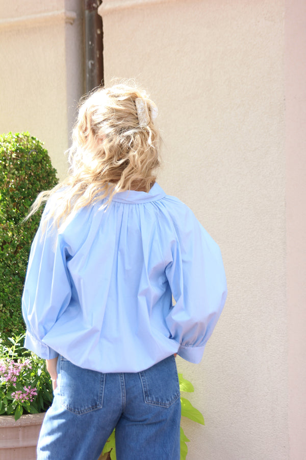 Solid Poplin 3/4 Sleeve Bubble Top