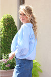 Solid Poplin 3/4 Sleeve Bubble Top