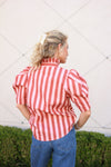 Stripe Ruffle Neck Button Up Top