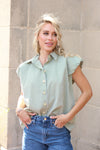 Check Bubble Sleeve Button Top