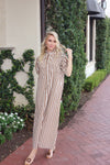 Stripe Ruffle Neck Maxi Shirt Dress