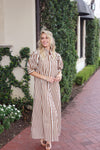Stripe Ruffle Neck Maxi Shirt Dress