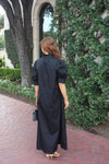 Solid Poplin Ruffle Neck Maxi Shirt Dress