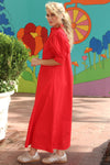 Solid Poplin Ruffle Neck Maxi Shirt Dress