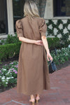 Solid Poplin Ruffle Neck Maxi Shirt Dress