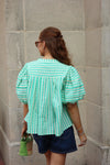 Seersucker Stripe Pleat Sleeve Top