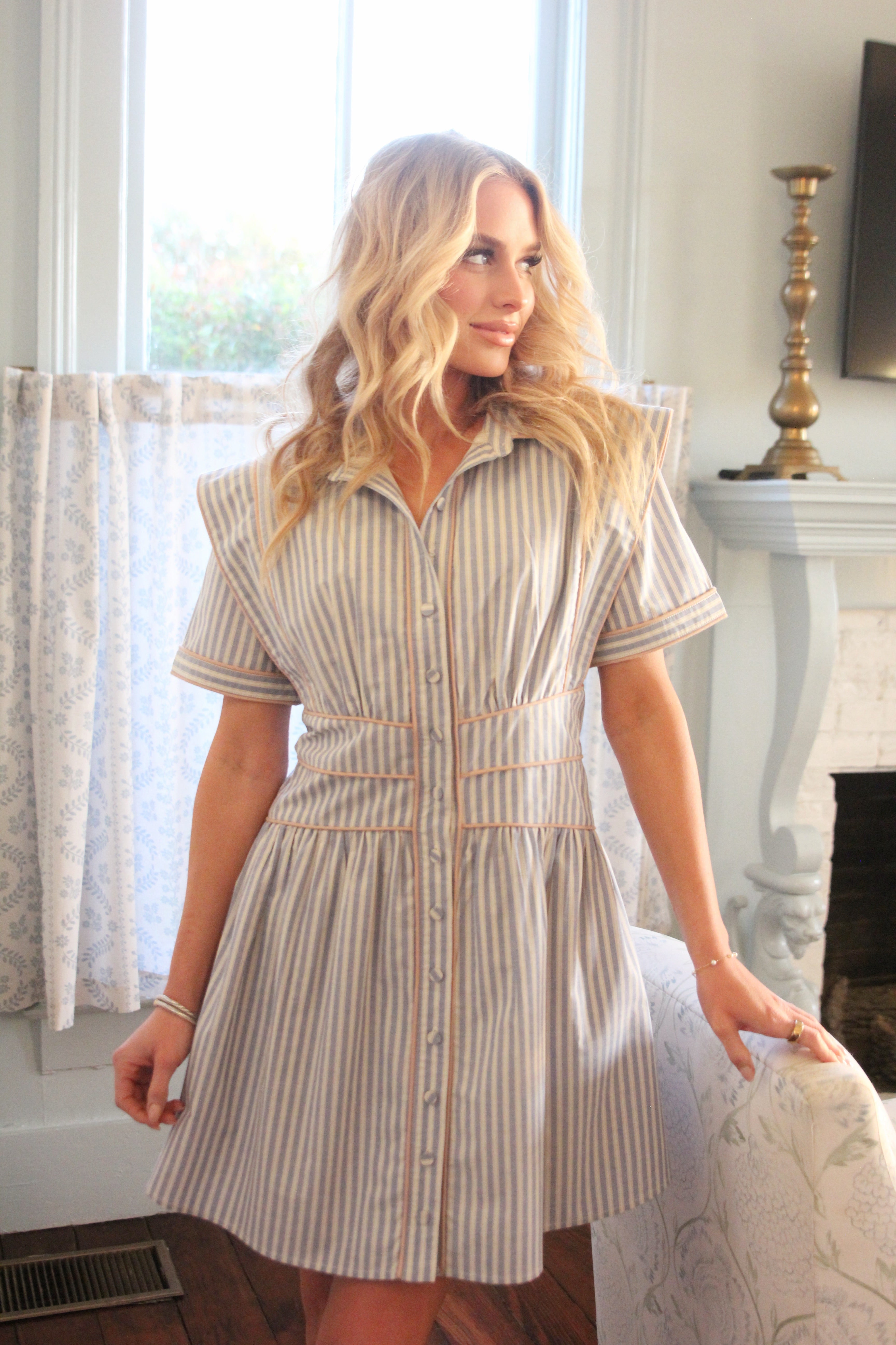 Stripe Pocket Piped Shirt Dress