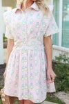 French Floral Shirt Dress with Piping