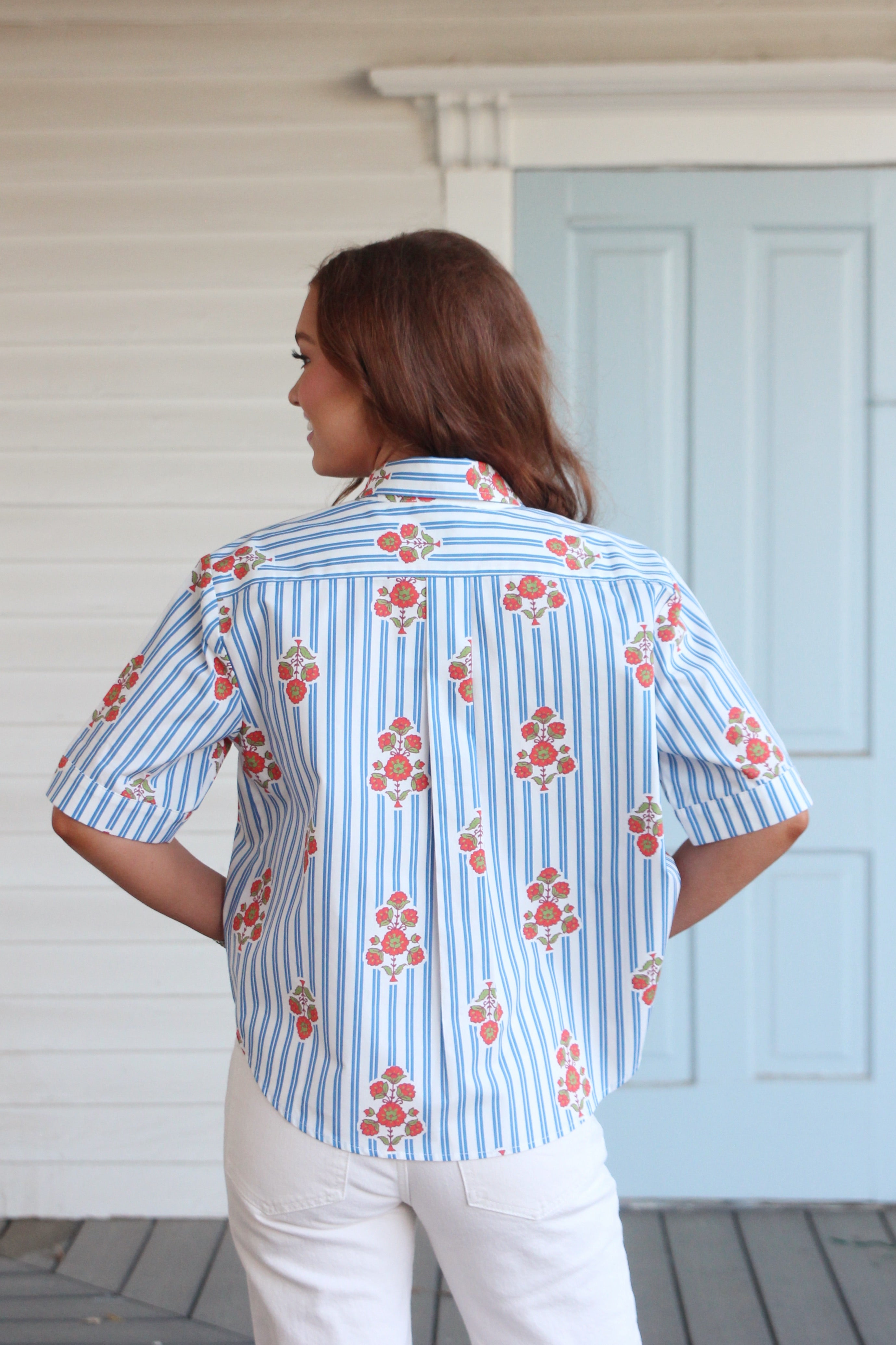 Stripe Floral Pocket Camp Top
