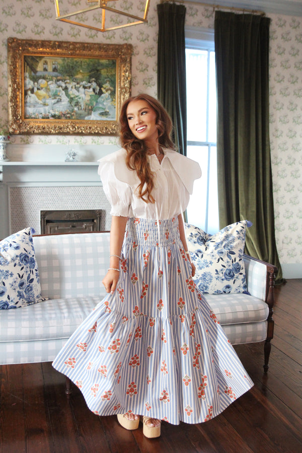 Stripe Floral Smock Maxi Skirt