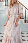 French Multi Floral Belt Maxi Dress